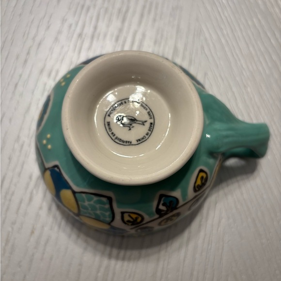 Anthropologie Elka Ayaka Aqua Floral Twisted Handle Footed Mug Pedestal Cup - Picture 6 of 10